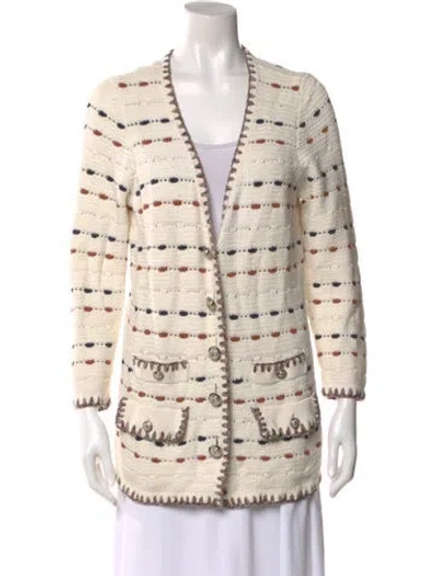 Pre-owned Veronica Beard Striped V-neck Sweater In Neutral