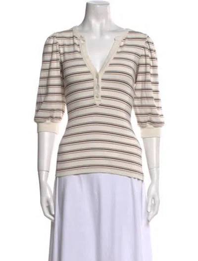 Pre-owned Veronica Beard Striped V-neck Sweater In Neutral