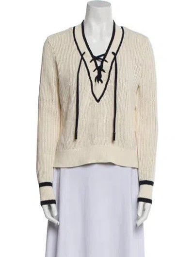 Pre-owned Veronica Beard Striped V-neck Sweater In Neutral