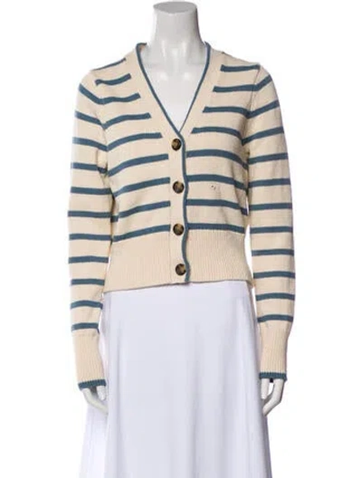 Pre-owned Veronica Beard Striped V-neck Sweater In Neutral