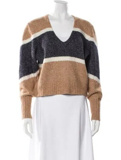 Pre-owned Veronica Beard Striped V-neck Sweater In Neutral