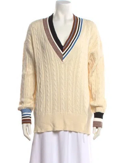 Pre-owned Veronica Beard Striped V-neck Sweater In Neutral