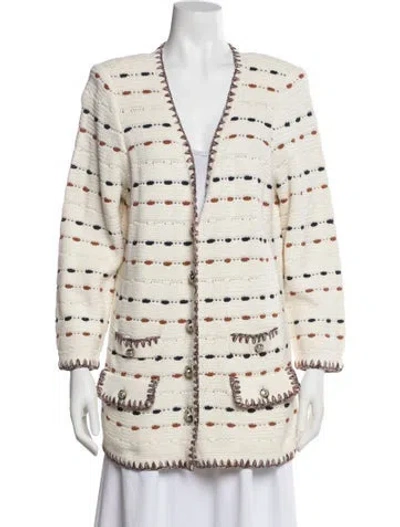 Pre-owned Veronica Beard Striped V-neck Sweater In Neutral