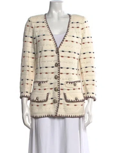 Pre-owned Veronica Beard Striped V-neck Sweater In Neutral