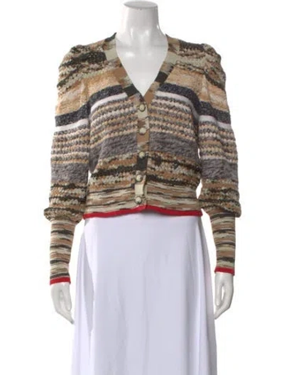 Pre-owned Veronica Beard Striped V-neck Sweater In Neutral
