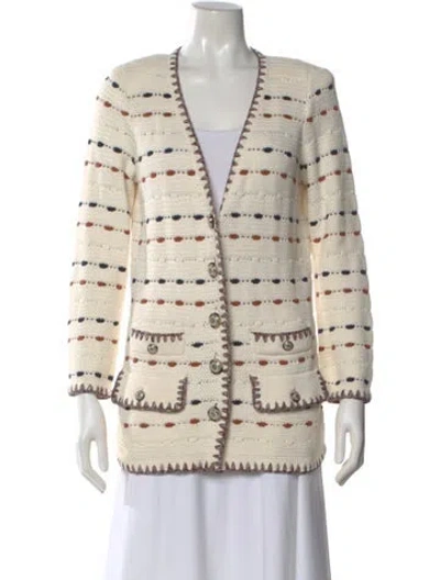 Pre-owned Veronica Beard Striped V-neck Sweater In Neutral