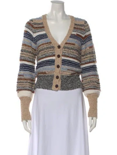 Pre-owned Veronica Beard Striped V-neck Sweater In Neutral