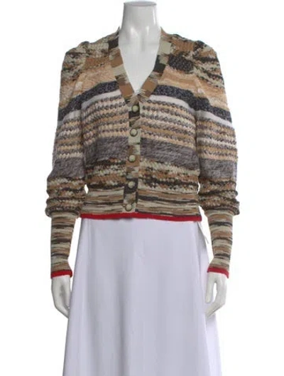 Pre-owned Veronica Beard Striped V-neck Sweater In Neutral