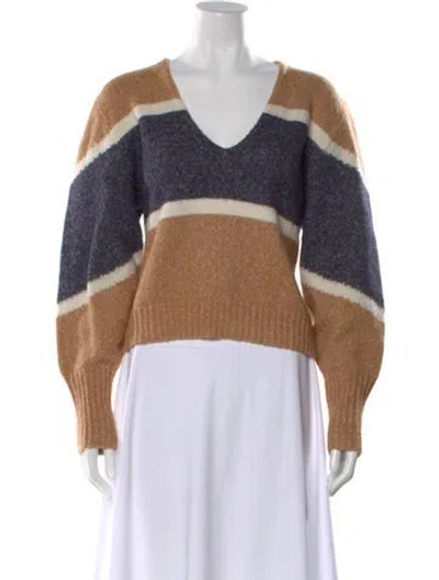 Pre-owned Veronica Beard Striped V-neck Sweater In Neutral