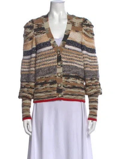 Pre-owned Veronica Beard Striped V-neck Sweater In Neutral