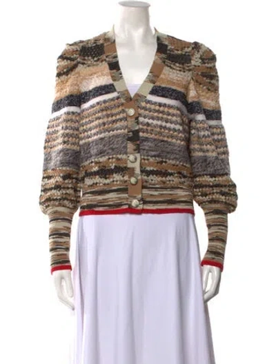 Pre-owned Veronica Beard Striped V-neck Sweater In Neutral