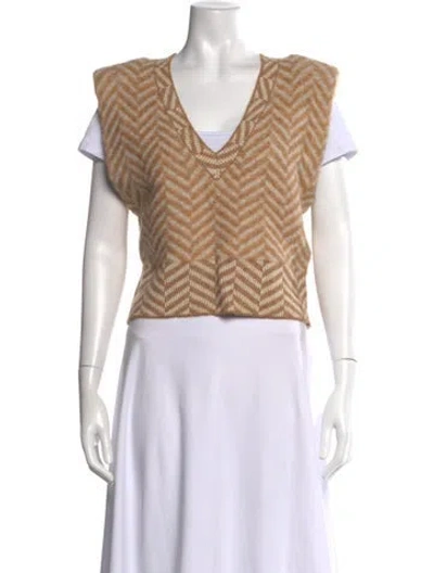 Pre-owned Veronica Beard Striped V-neck Sweater In Neutrals