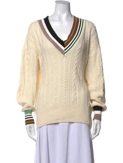 Pre-owned Veronica Beard Striped V-neck Sweater In Neutrals