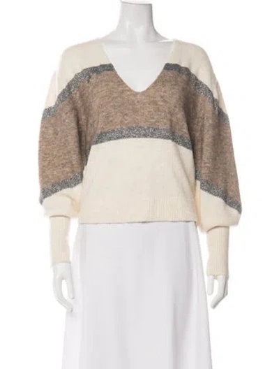 Pre-owned Veronica Beard Striped V-neck Sweater In Neutrals