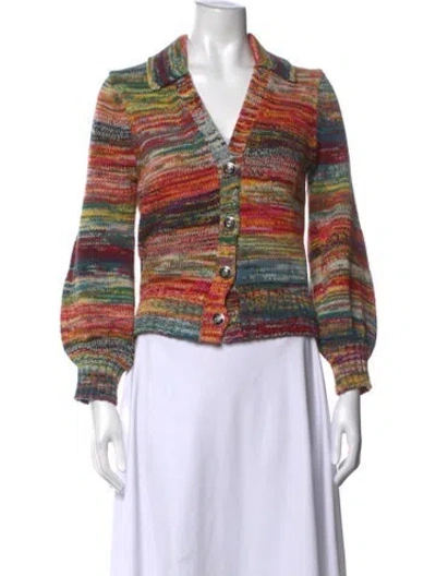 Pre-owned Veronica Beard Striped V-neck Sweater In Orange