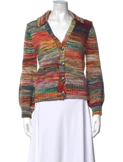 Pre-owned Veronica Beard Striped V-neck Sweater In Orange