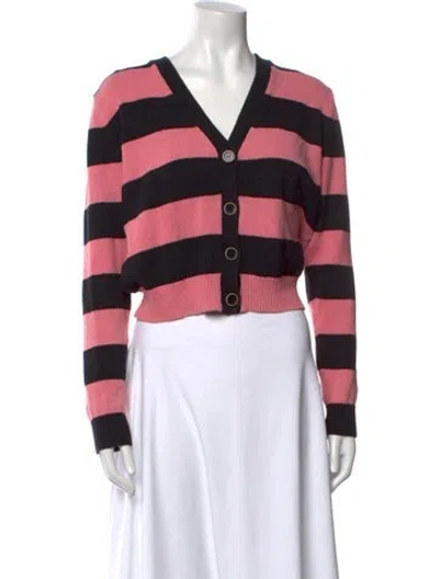 Pre-owned Veronica Beard Striped V-neck Sweater In Pink