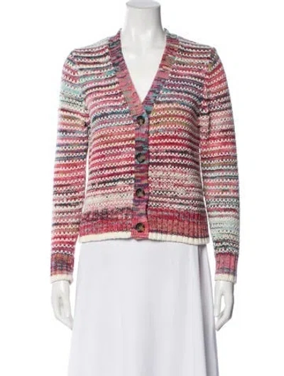 Pre-owned Veronica Beard Striped V-neck Sweater In Pink