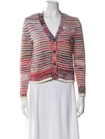 Pre-owned Veronica Beard Striped V-neck Sweater In Pink