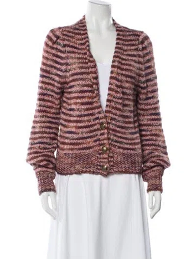 Pre-owned Veronica Beard Striped V-neck Sweater In Pink