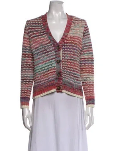 Pre-owned Veronica Beard Striped V-neck Sweater In Pink