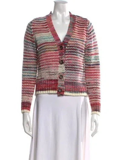 Pre-owned Veronica Beard Striped V-neck Sweater In Pink