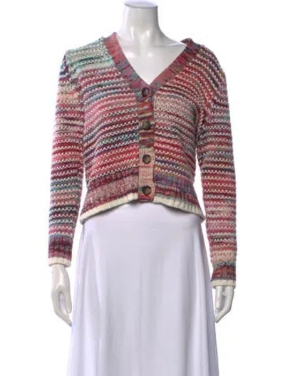 Pre-owned Veronica Beard Striped V-neck Sweater In Pink