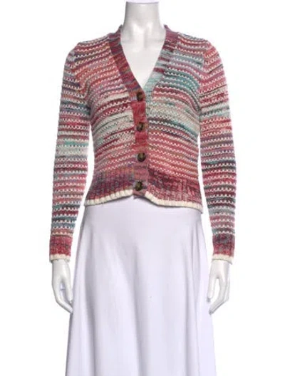 Pre-owned Veronica Beard Striped V-neck Sweater In Pink