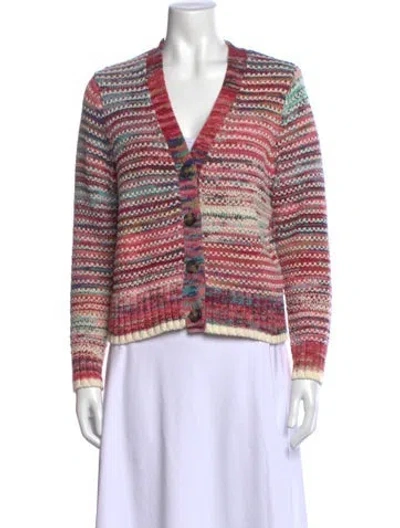 Pre-owned Veronica Beard Striped V-neck Sweater In Pink