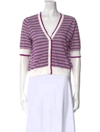 Pre-owned Veronica Beard Striped V-neck Sweater In Purple