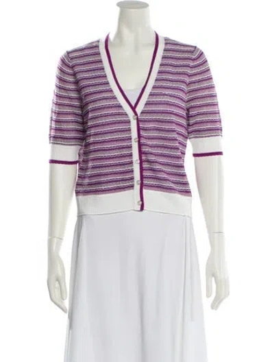 Pre-owned Veronica Beard Striped V-neck Sweater In Purple