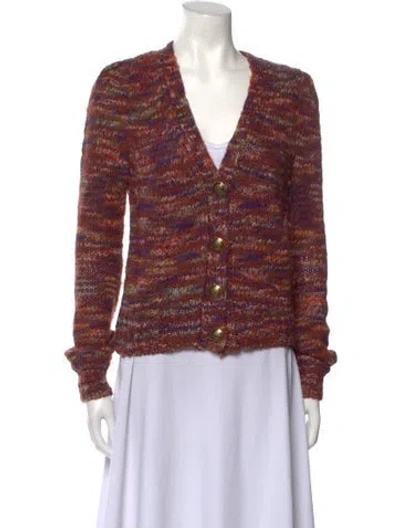 Pre-owned Veronica Beard Striped V-neck Sweater In Purple