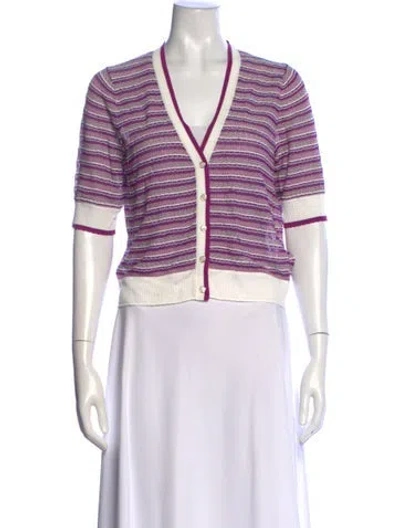 Pre-owned Veronica Beard Striped V-neck Sweater In Purple