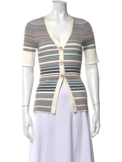 Pre-owned Veronica Beard Striped V-neck Sweater In Purple