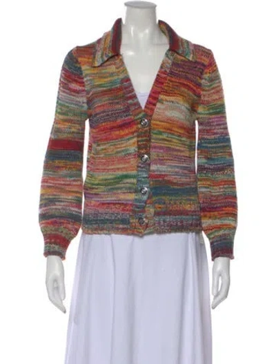 Pre-owned Veronica Beard Striped V-neck Sweater In Red