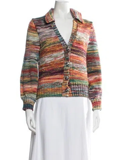 Pre-owned Veronica Beard Striped V-neck Sweater In Red