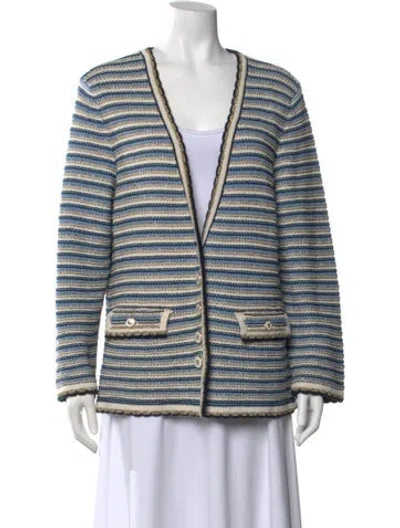 Pre-owned Veronica Beard Striped V-neck Sweater W/ Tags In Blue