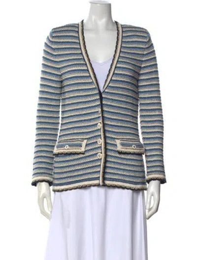 Pre-owned Veronica Beard Striped V-neck Sweater W/ Tags In Blue