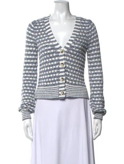 Pre-owned Veronica Beard Striped V-neck Sweater W/ Tags In Blue/white