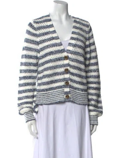 Pre-owned Veronica Beard Striped V-neck Sweater W/ Tags In White