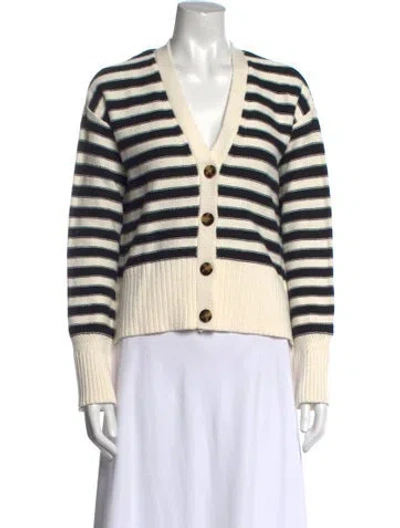 Pre-owned Veronica Beard Striped V-neck Sweater W/ Tags In White