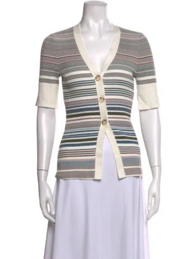 Pre-owned Veronica Beard Striped V-neck Sweater W/ Tags In White