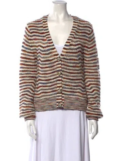 Pre-owned Veronica Beard Striped V-neck Sweater In White