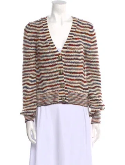 Pre-owned Veronica Beard Striped V-neck Sweater In White