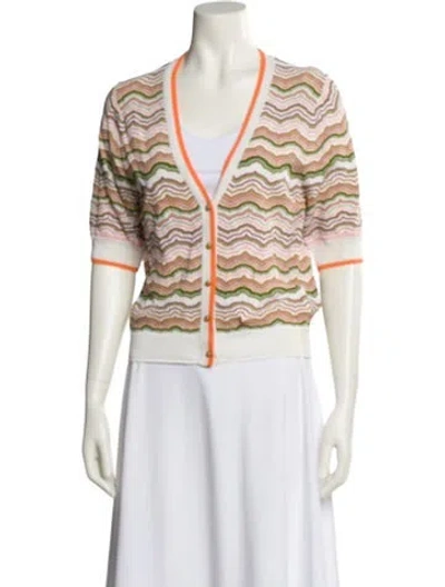 Pre-owned Veronica Beard Striped V-neck Sweater In White