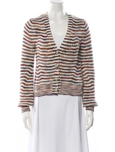 Pre-owned Veronica Beard Striped V-neck Sweater In White