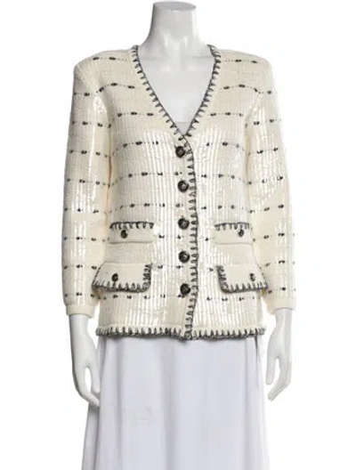 Pre-owned Veronica Beard Striped V-neck Sweater In White