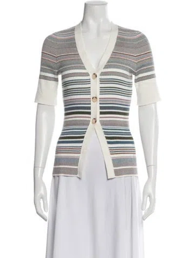 Pre-owned Veronica Beard Striped V-neck Sweater In White