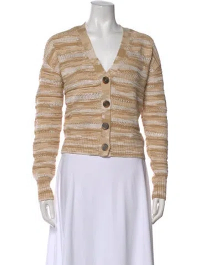 Pre-owned Veronica Beard Striped V-neck Sweater In White
