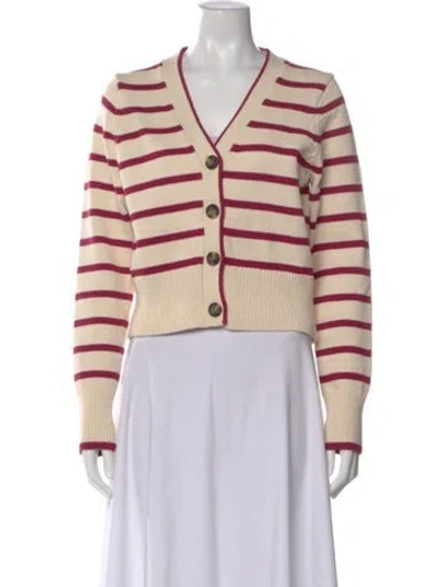 Pre-owned Veronica Beard Striped V-neck Sweater In White